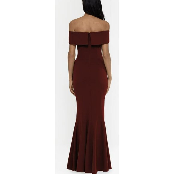 XSCAPE Evening Gown Off The Shoulder Burgundy Size 2P Ruffled High Slit NEW $249 - Picture 2 of 7